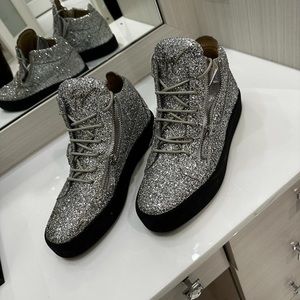 Giuseppe Zanotti Kriss Glitter Sliver Mid-Top Sneakers